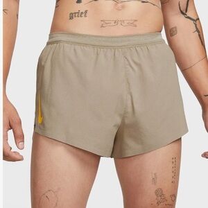 Nike AeroSwift Men's 2" Brief-Lined Racing Shorts, Khaki/Laser Orange